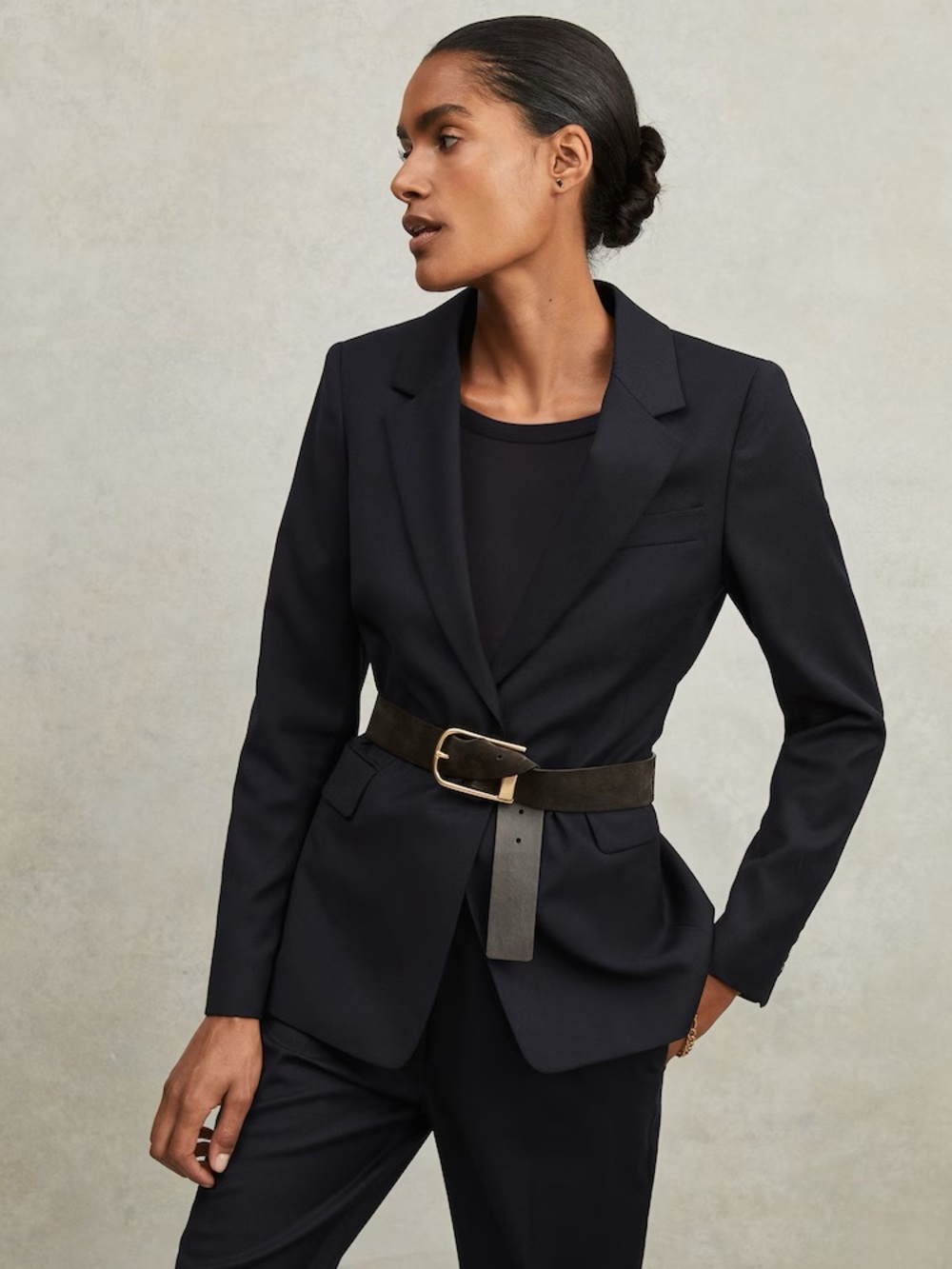 Reiss Sz 2 Haisley Navy Wool Blend Classic Tailored Blazer